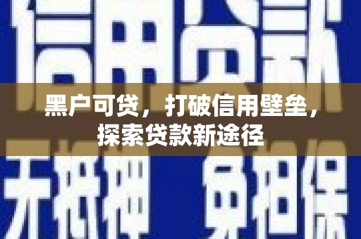 东明黑户可贷，打破信用壁垒，探索贷款新途径